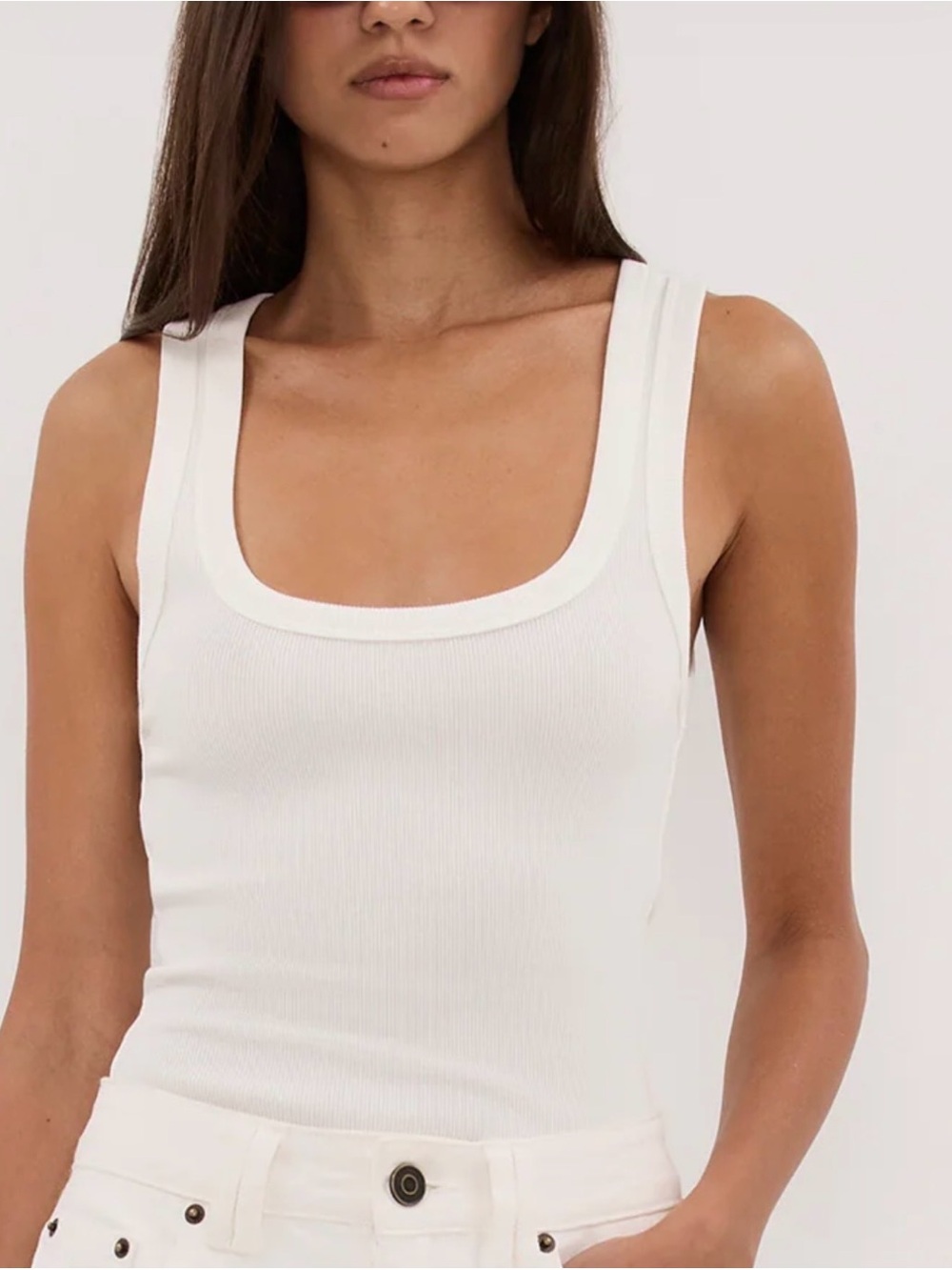 DISSH Ribbed Square-Neck Tank. CLARA OFF WHITE SCOOP NECK TANK